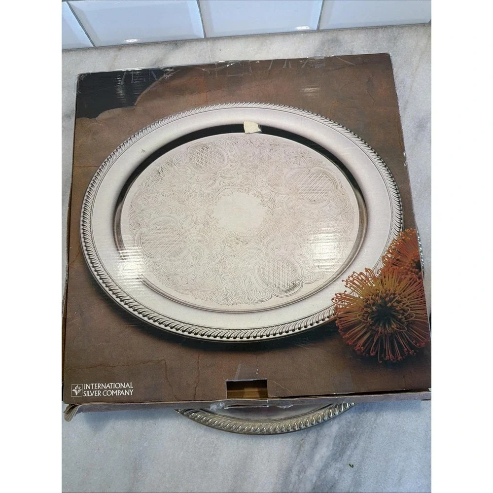 Vintage International Silver Co Silver Plated Serving Tray 15 In ES007